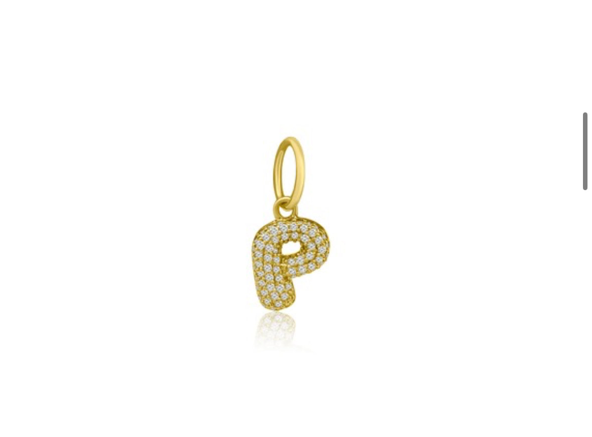 14k Yellow Gold Diamond Bubble Letter Charm