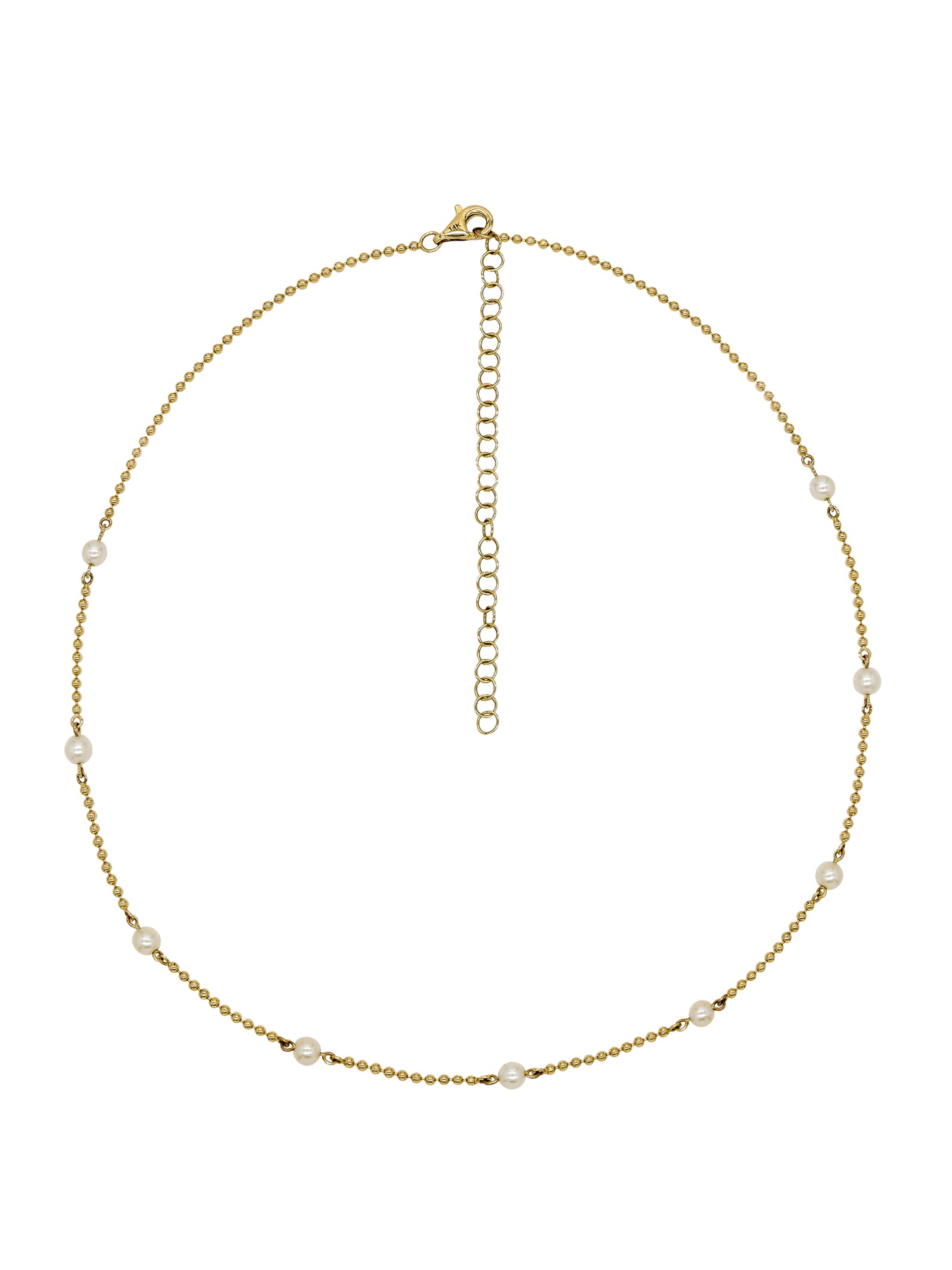 14k Yellow Gold Pearl Beaded Necklace