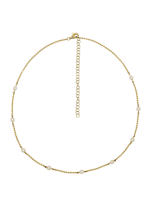 14k Yellow Gold Pearl Beaded Necklace