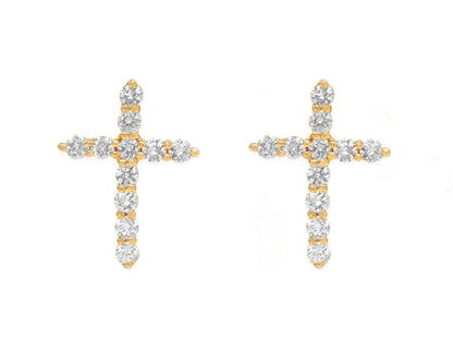 14k Yellow Gold Diamond Cross Earrings