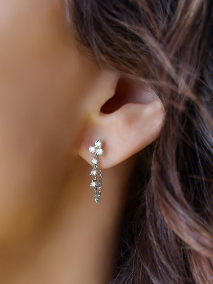 14k White Gold Diamond Triangle Chain Earrings