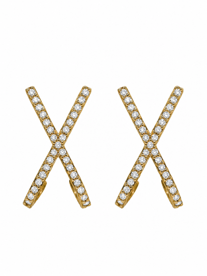 14k Yellow Gold Diamond X Earrings