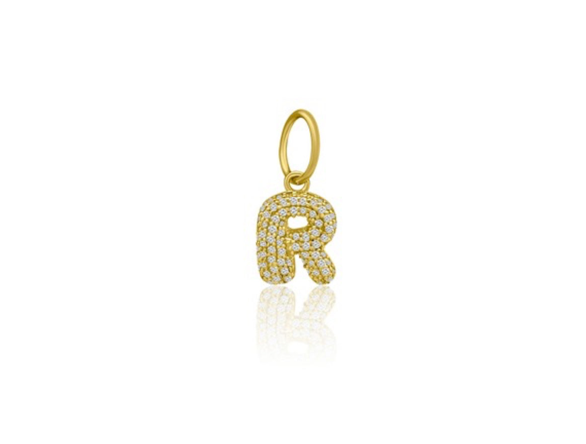 14k Yellow Gold Diamond Bubble Letter Charm