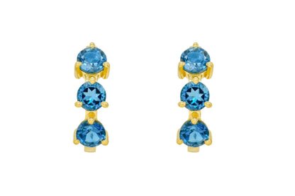 14k Yellow Gold Large Blue Topaz Huggie Earrings