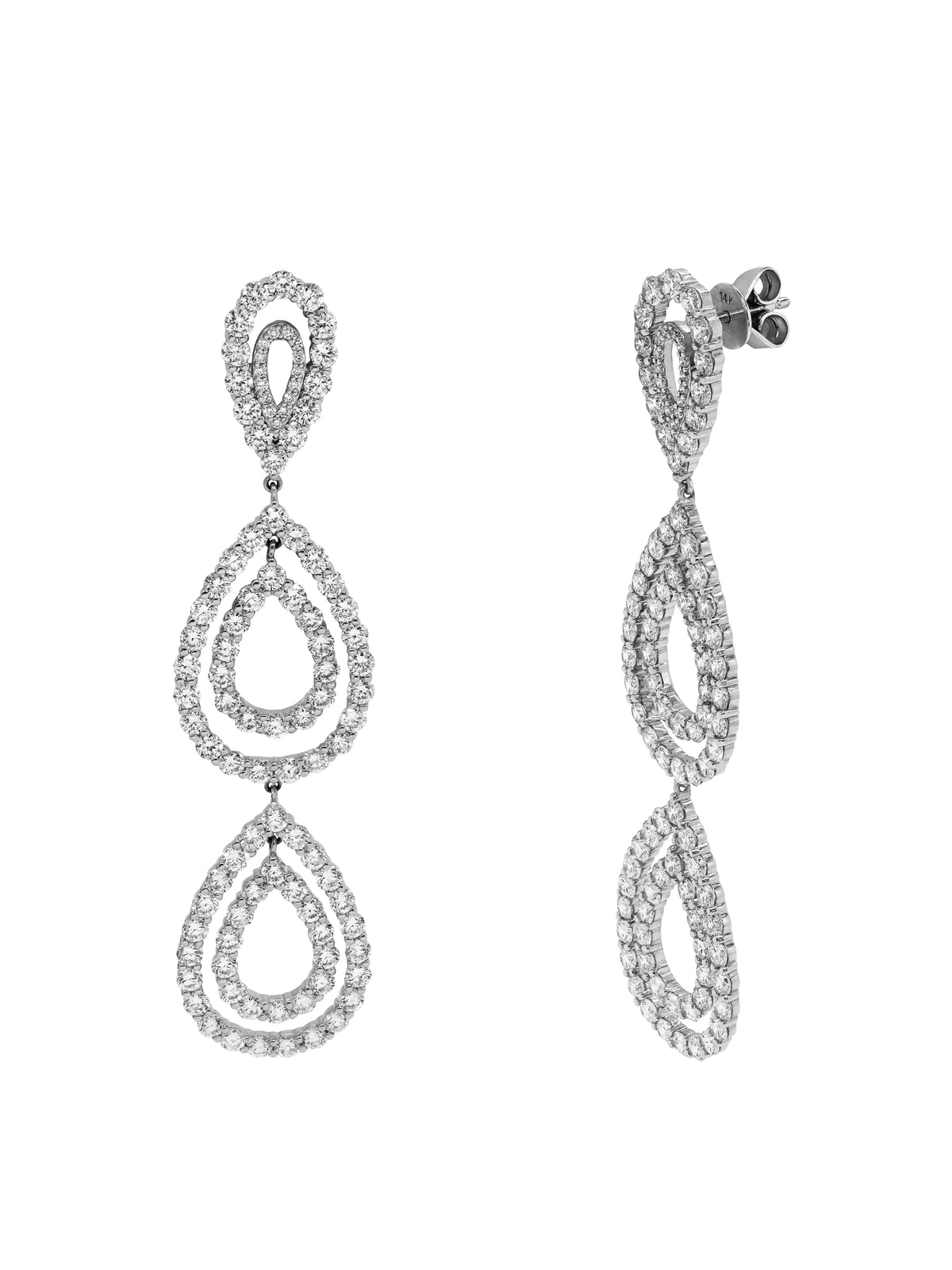 14k White Gold Lab Diamond Multi Tear Drop Earrings