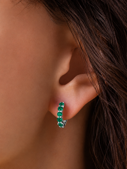 14k White Gold Lab Emerald Huggies