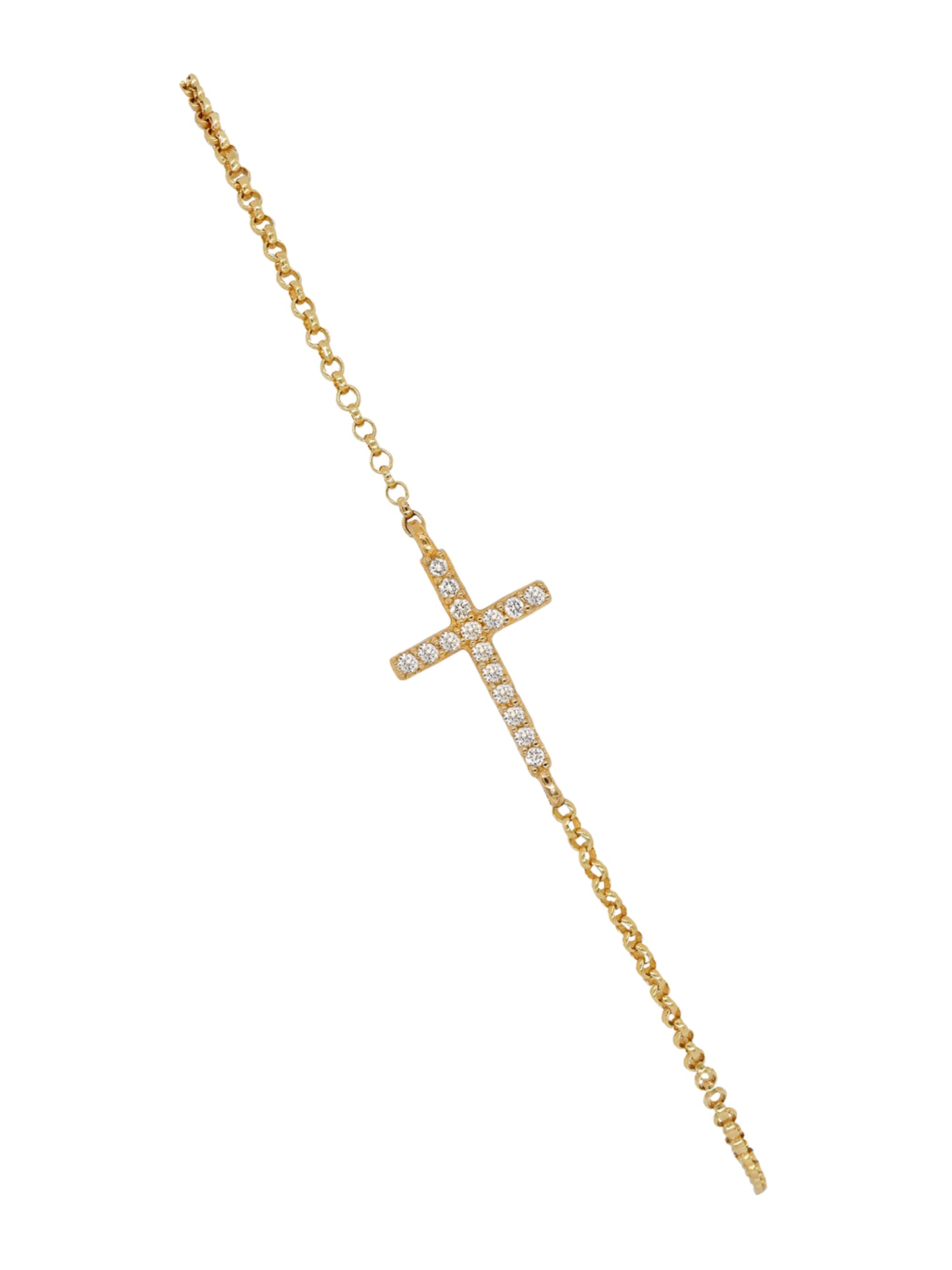 14k Yellow Gold Diamond Small Cross Bracelet