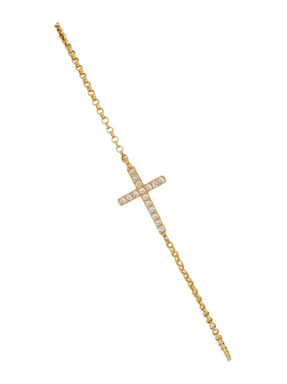 14k Yellow Gold Diamond Small Cross Bracelet