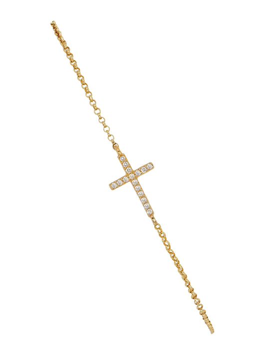 14k Yellow Gold Diamond Small Cross Bracelet