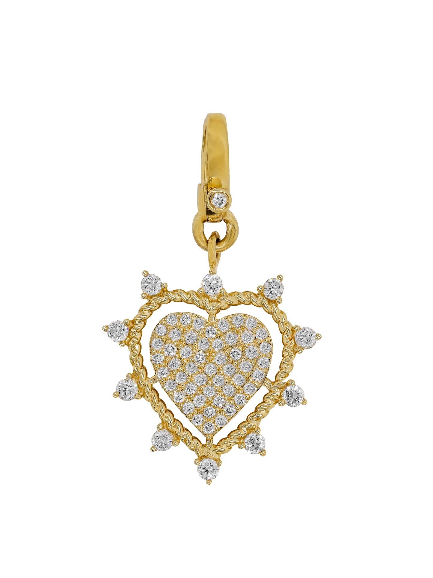 14k Yellow Gold Diamond Sacred Ten Heart Lobster Clasp Charm