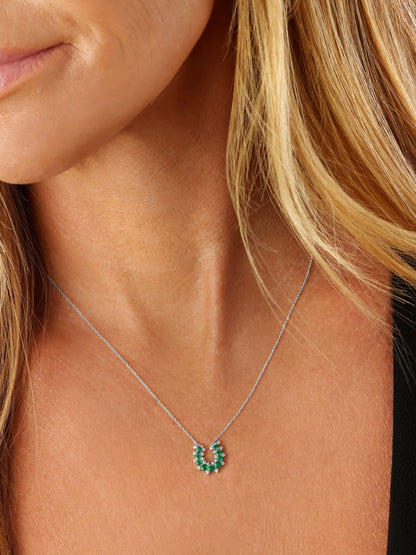 14k White Gold Diamond/Emerald Lucky Horseshoe Necklace