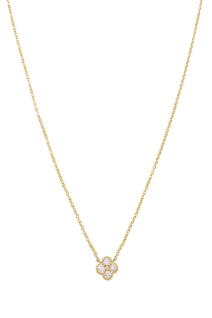 14k Yellow Gold Diamond Clover Necklace