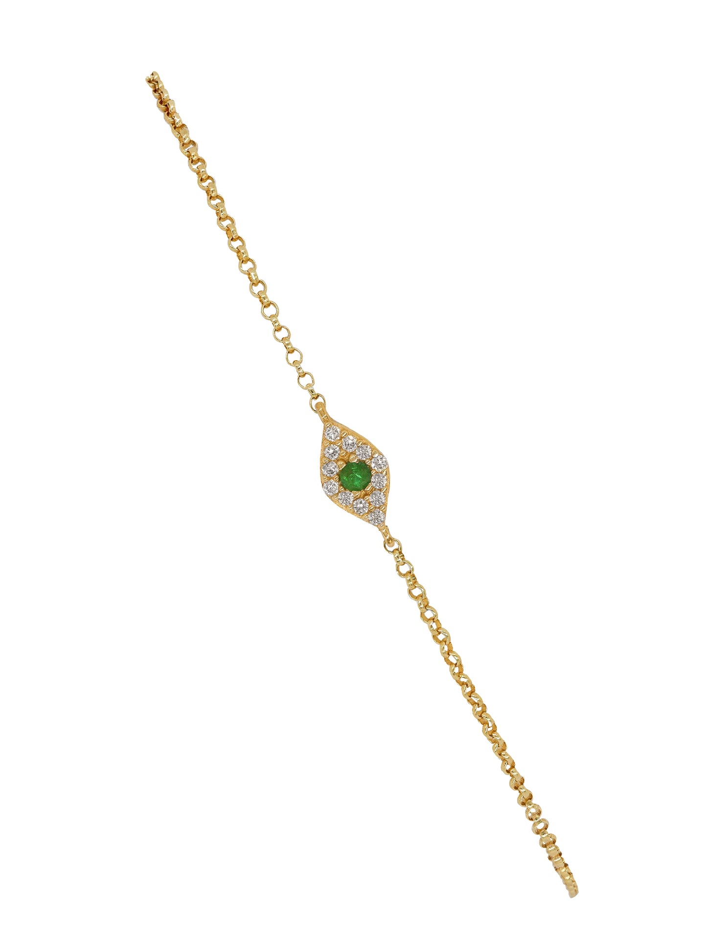 14k Yellow Gold Diamond/Emerald Eye of Protection Bracelet