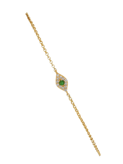 14k Yellow Gold Diamond/Emerald Eye of Protection Bracelet