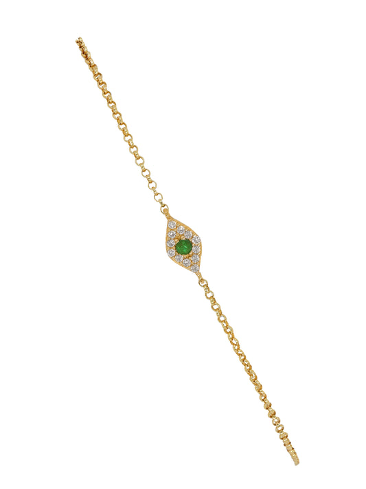 14k Yellow Gold Diamond/Emerald Eye of Protection Bracelet