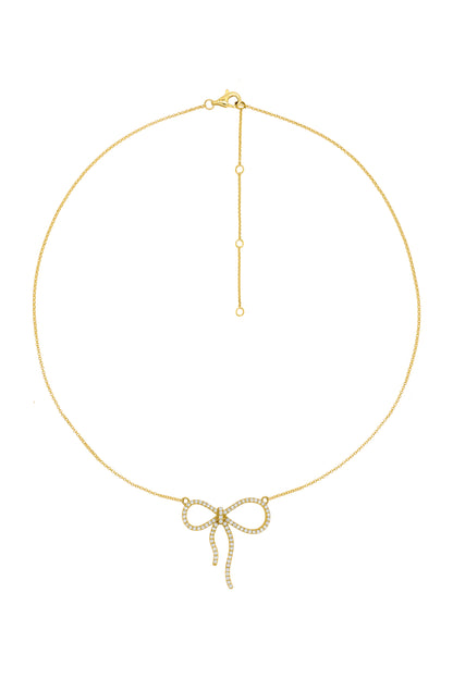 14k Yellow Gold Diamond Bow Necklace