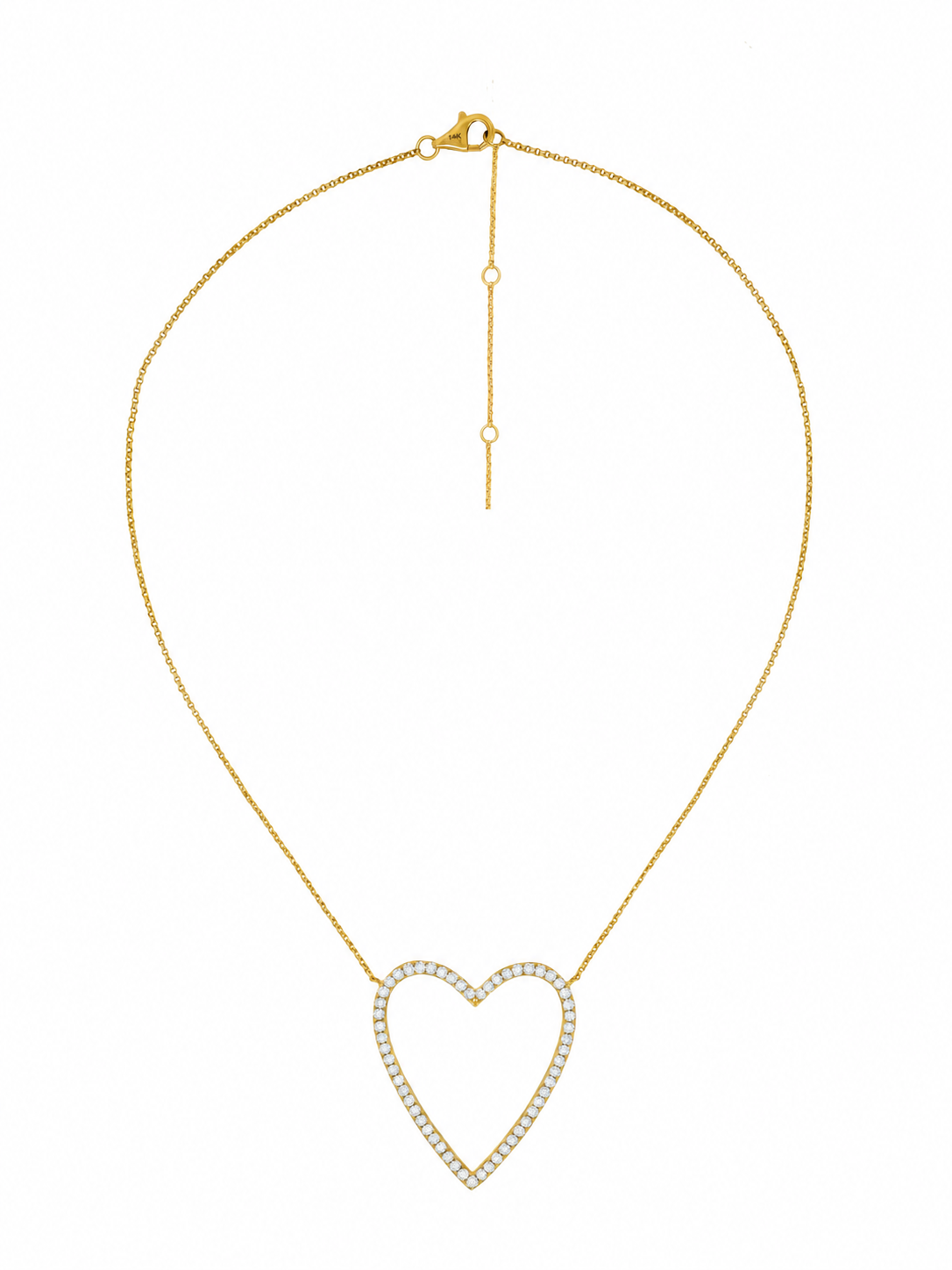 14k Yellow Gold Diamond Large Open Heart Necklace