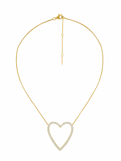 14k Yellow Gold Diamond Large Open Heart Necklace