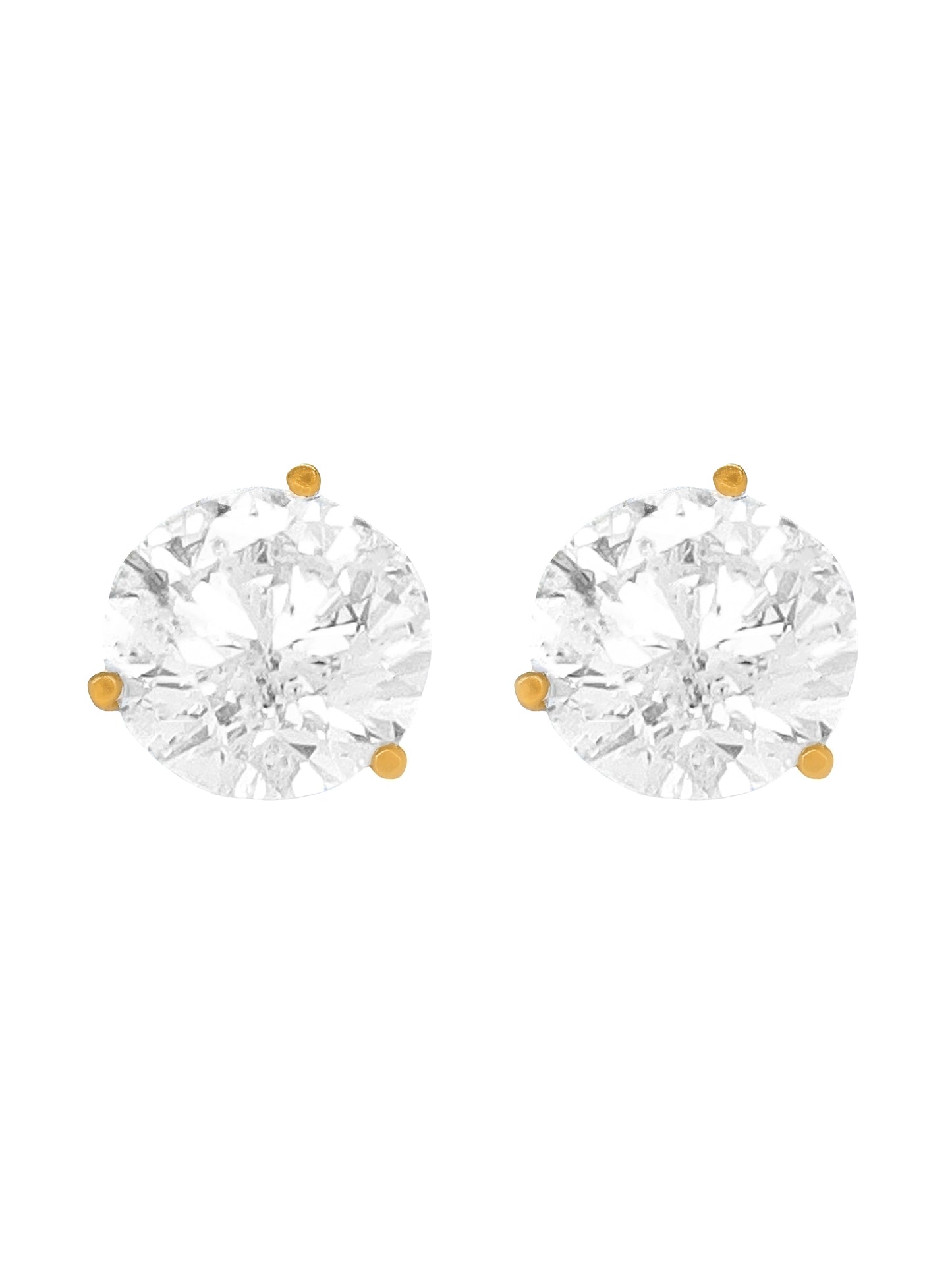 14k Yellow Gold Lab Diamond Three Prong Martini Round Brilliant Stud Earrings