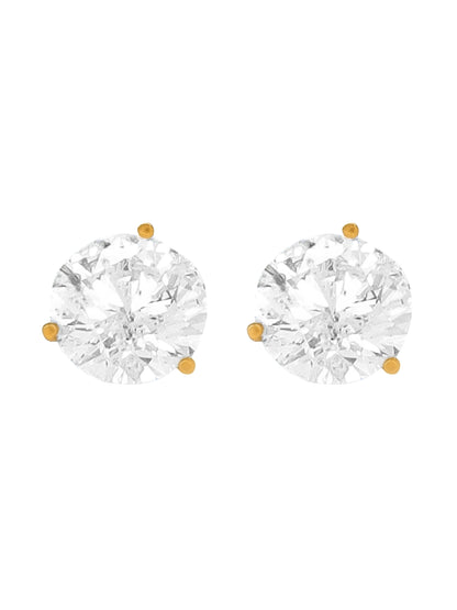 14k Yellow Gold Lab Diamond Three Prong Martini Round Brilliant Stud Earrings