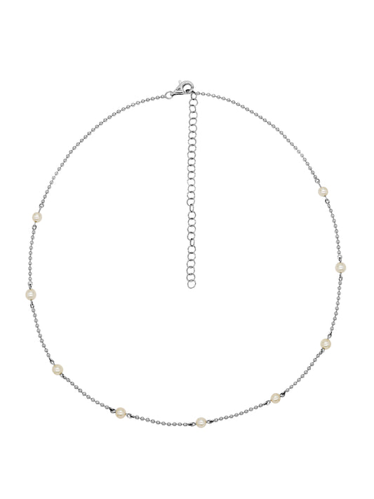 14k White Gold Pearl Beaded Necklace