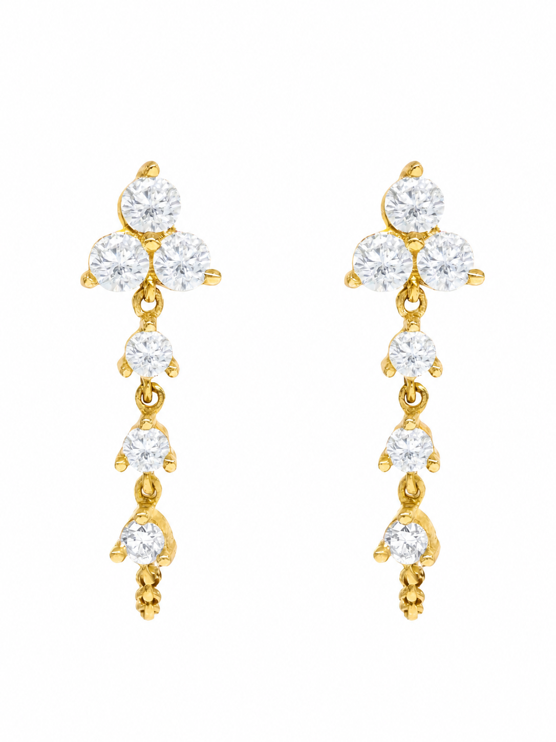 14k Yellow Gold Diamond Triangle Chain Earrings