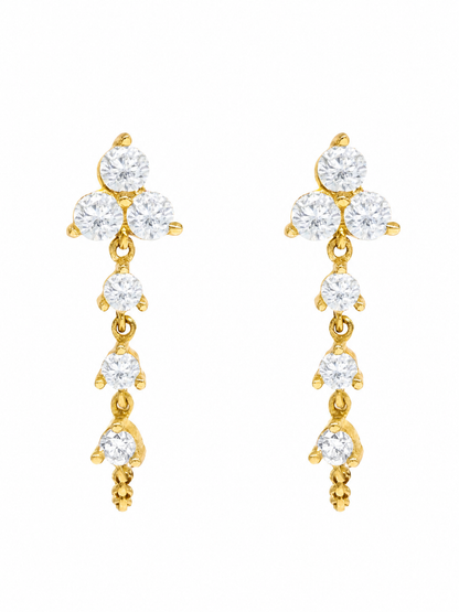 14k Yellow Gold Diamond Triangle Chain Earrings
