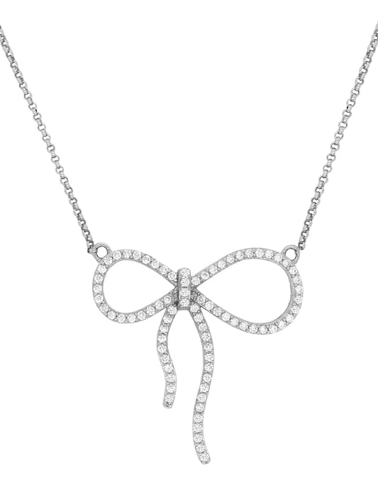 14k White Gold Diamond Bow Necklace