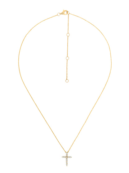 14k Yellow Gold Diamond Medium Cross Necklace