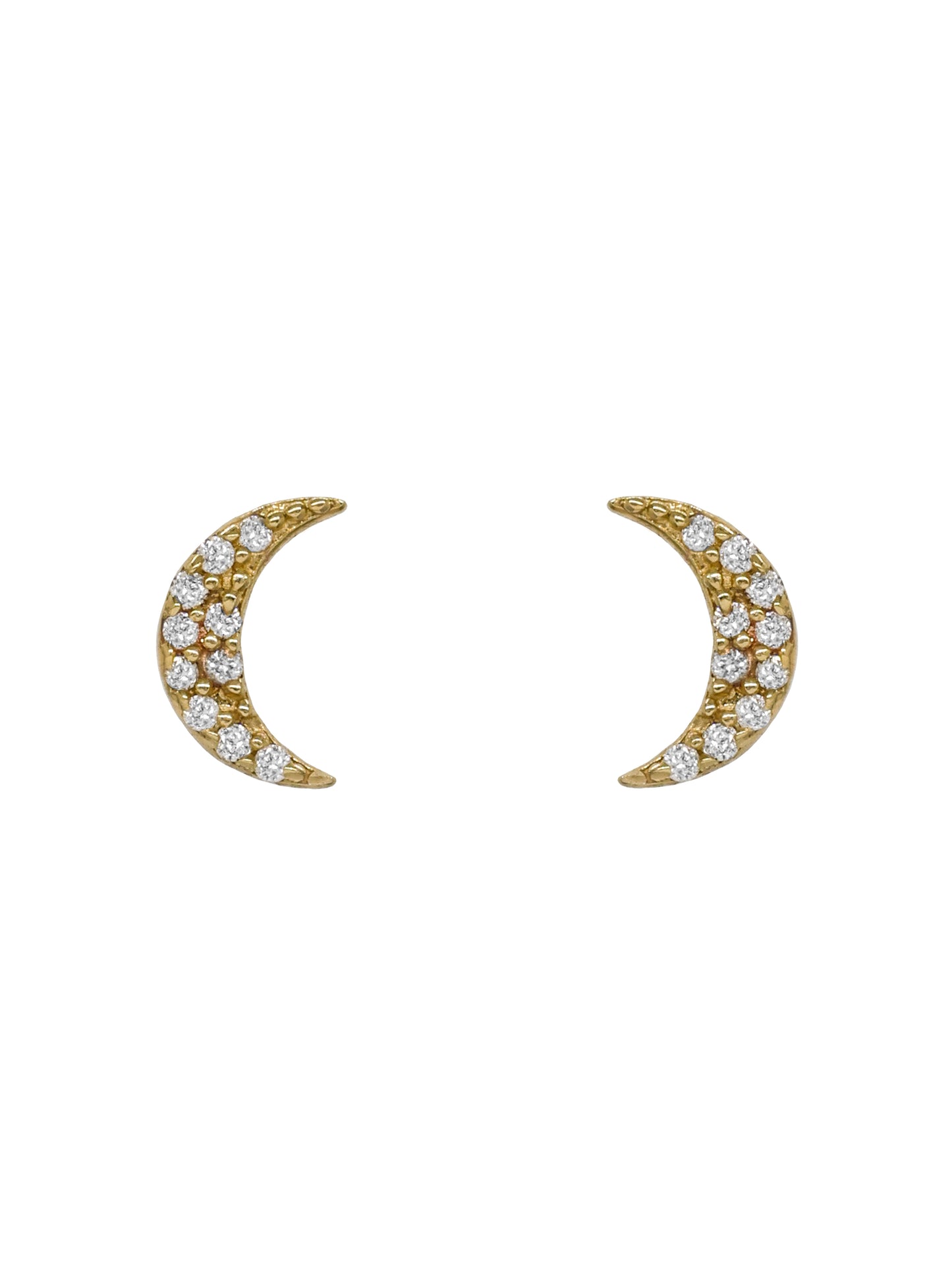14k Yellow Gold Diamond Moon Stud Earrings