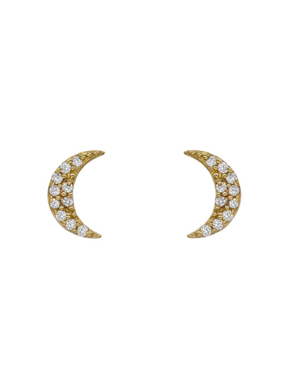 14k Yellow Gold Diamond Moon Stud Earrings