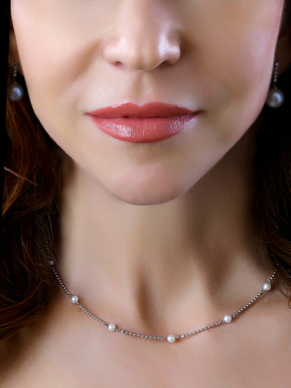 14k White Gold Pearl Beaded Necklace