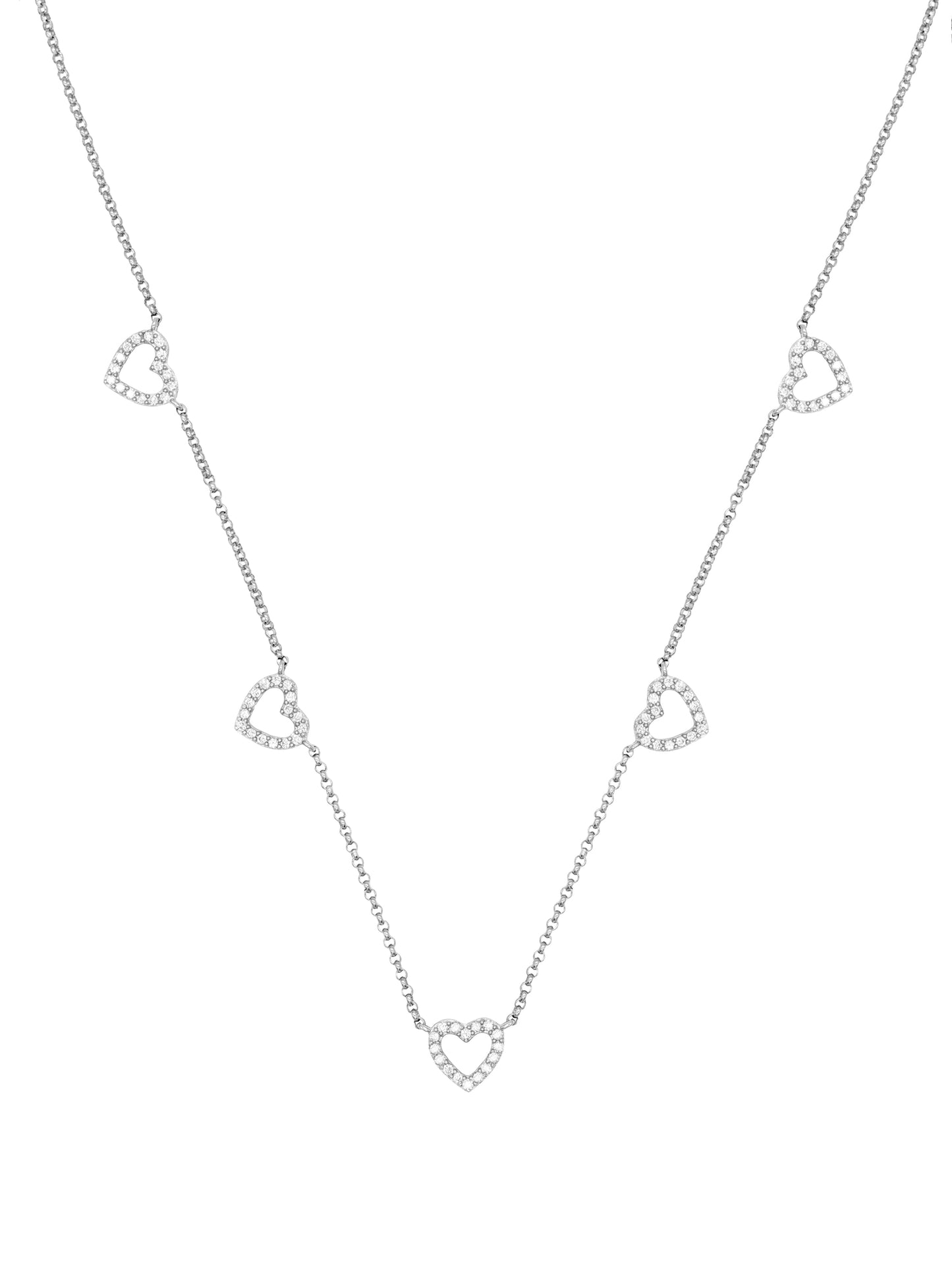14k White Gold Diamond 5 Heart Necklace