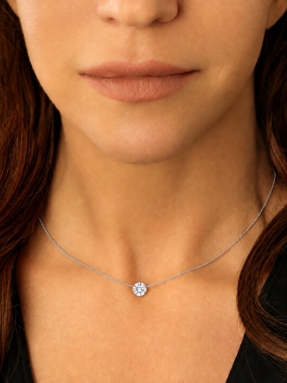 14k White Gold  Lab Diamond Single Drill Necklace