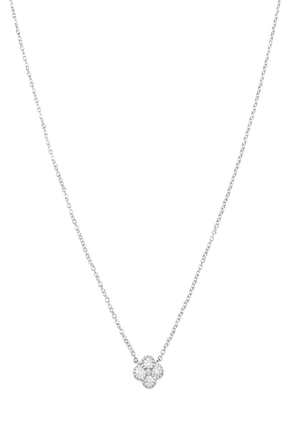 14k White Gold Diamond Clover Necklace