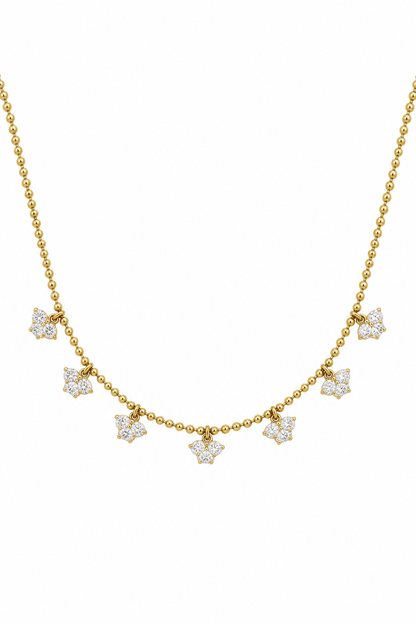 14k Yellow Gold Lab Diamond Flower Drop Necklace