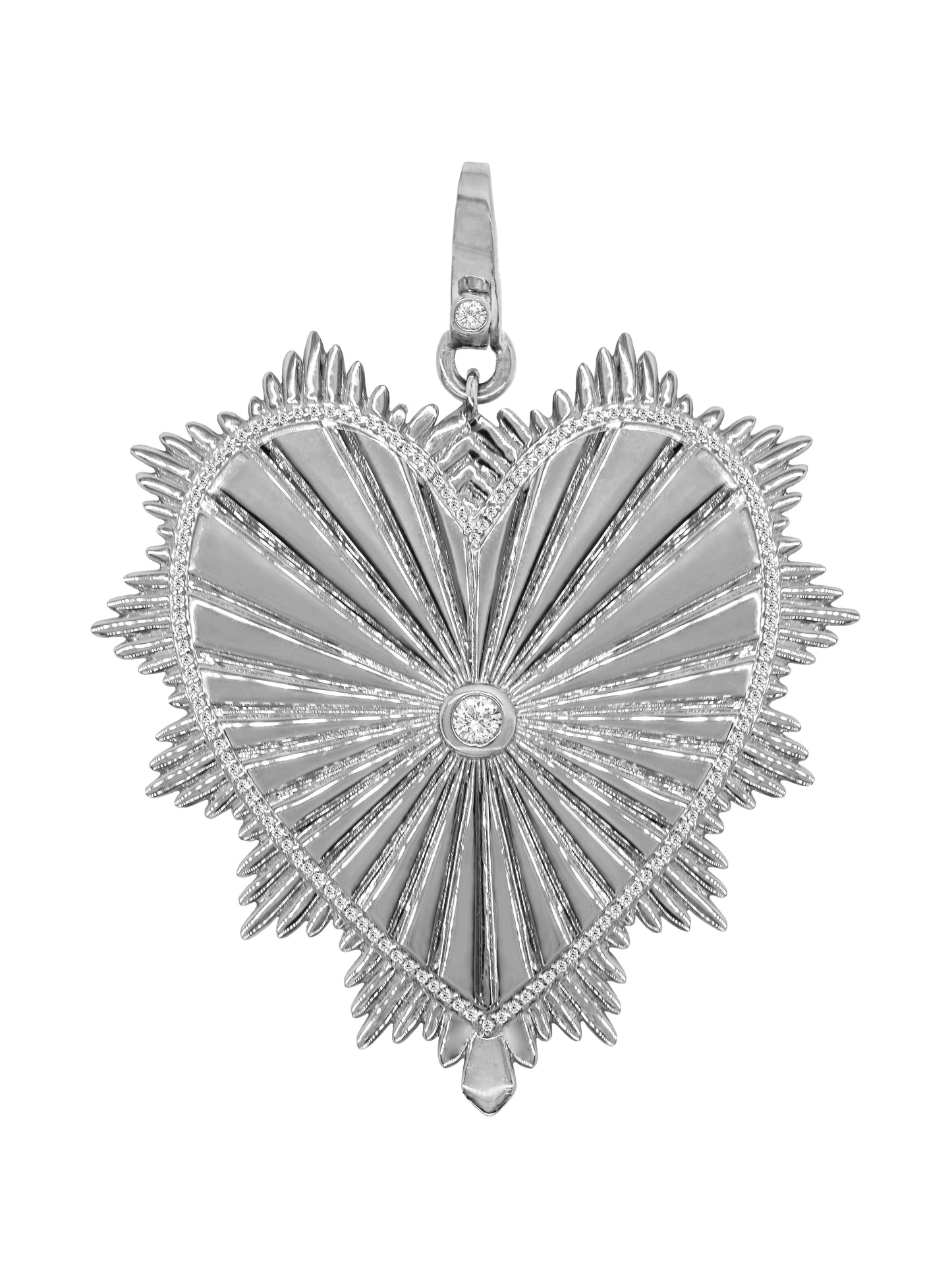 14k White Gold Diamond Large Sacred Heart Lobster Clasp Charm