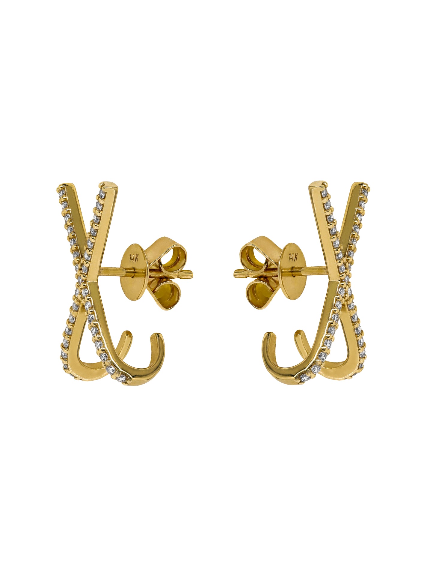 14k Yellow Gold Diamond X Earrings