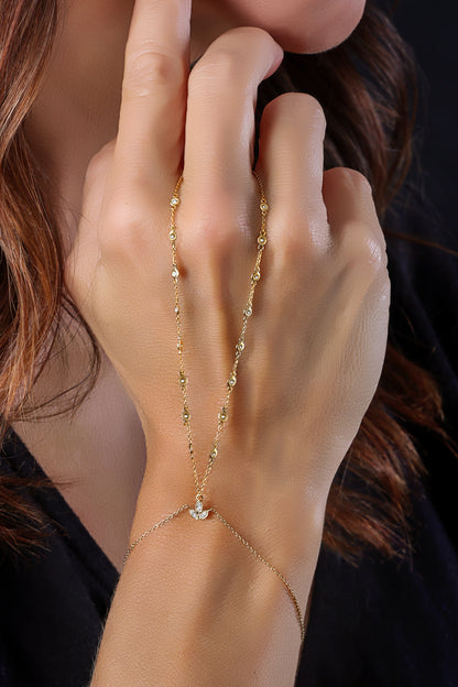 14k Yellow Gold Diamond Bezel Hand Chain