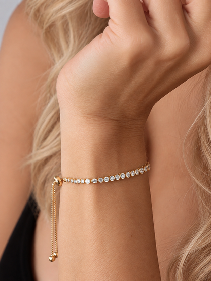 14k Yellow Gold Lab Diamond Bezel Pulley Bracelet