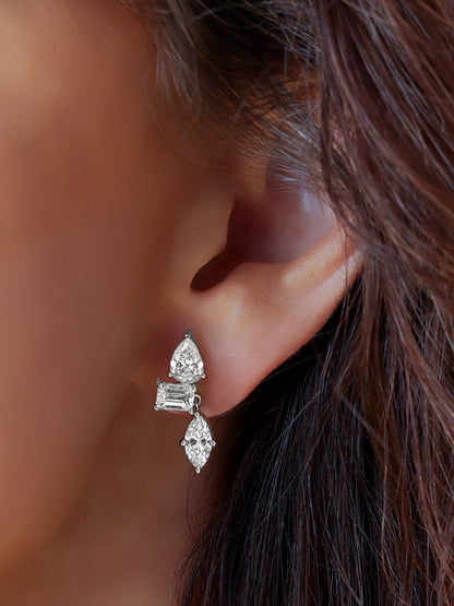 14k White Gold Lab Diamond Mixed Shape Drop Earrings