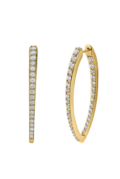 14k Yellow Gold Lab Diamond Large V Hoop Earrings