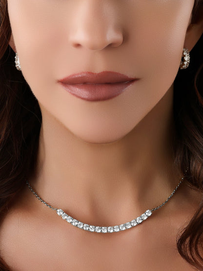 14k White Gold Lab 17 Diamond Large Bar Necklace
