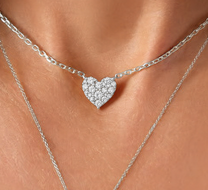 14k White Gold Diamond Heart Necklace