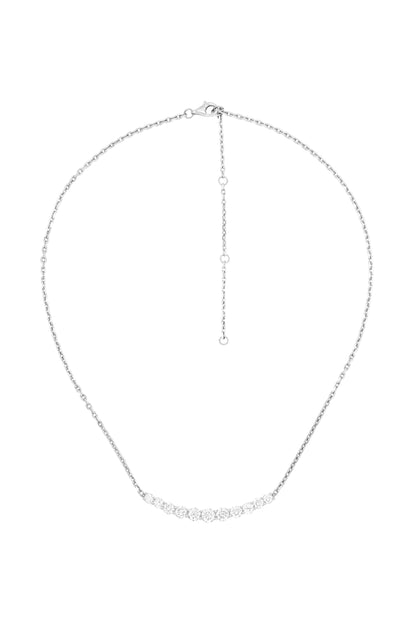 14k White Gold Diamond Large Curved Bar Necklace