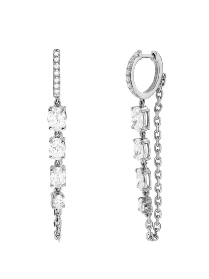 14k White Gold Lab Diamond Chain Huggie Earrings