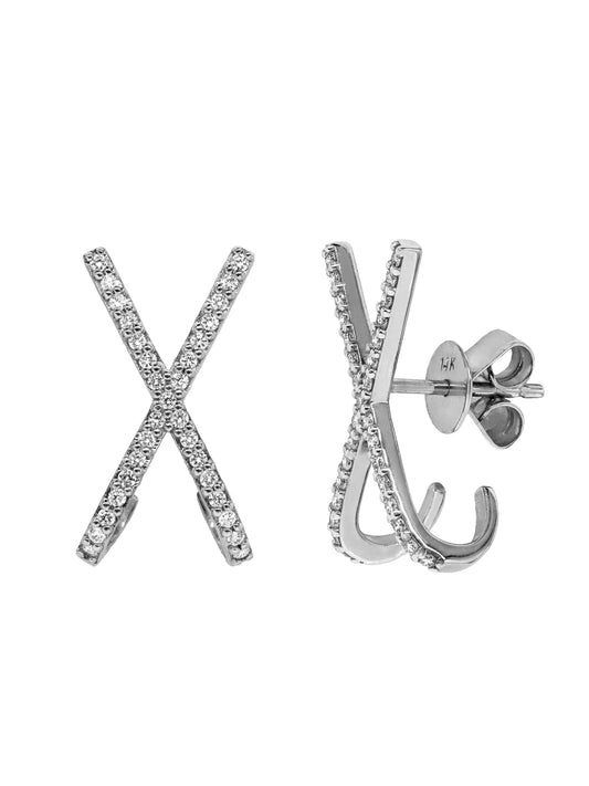 14k White Gold Diamond X Earrings