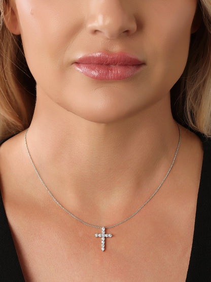 14k White Gold Diamond Medium Cross Necklace