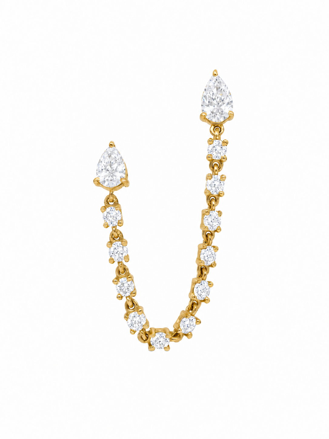 14k Yellow Gold Diamond Double Pear Post Chain Earrings
