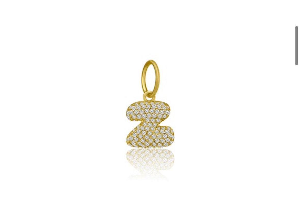 14k Yellow Gold Diamond Bubble Letter Charm